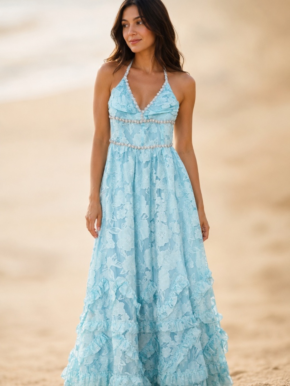 Boston Proper Blue Halter Maxi dress size 6 NWT